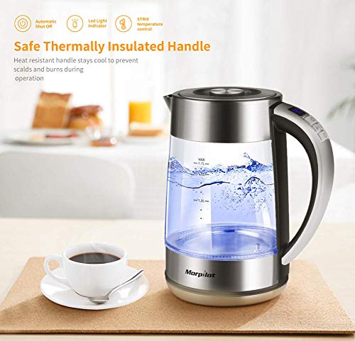 Electric Glass Kettle Cordless,1.7 L Morpilot Tea Kettle with Blue Illumination LED Light,Strix Control Double Layer Fast Boil Kettles with Auto Shut Off & Overheating Protection, BPA Free