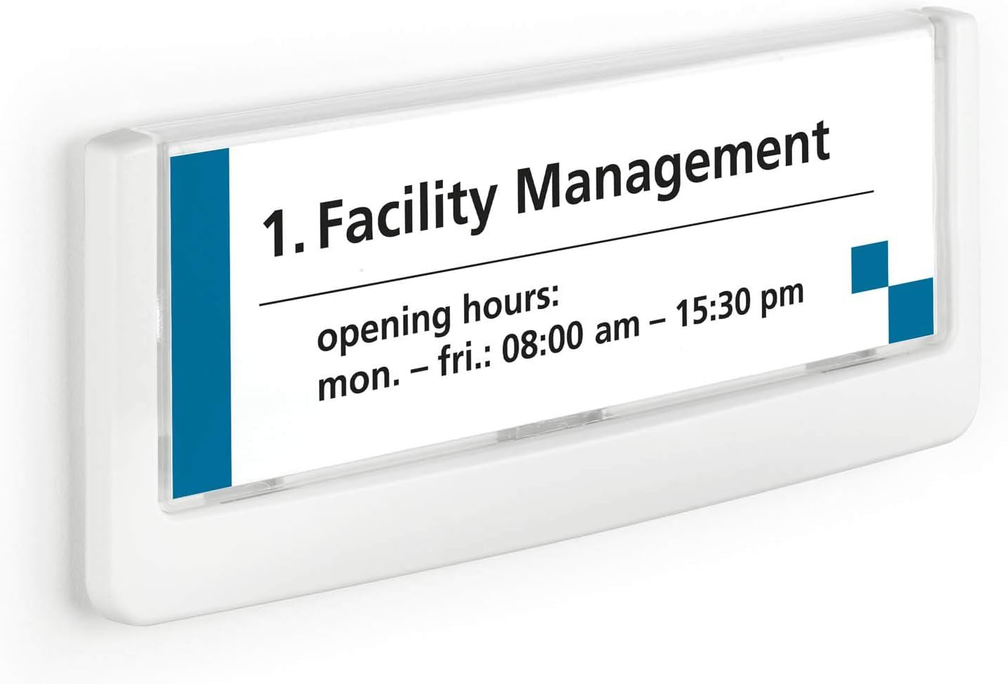 Durable Click Information Sign 149 x 52.5 mm White | Door and Wall Sign | Includes Fittings | Ideal for Offices, Hotels, Public Buildings, etc.