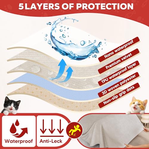 Loiion Pet Fur Sofa Covers, 3 Seater Sofa Cover, Furniture Protector for Dogs, Sofa Protector for Cats Scratches and Pet Dogs, Non-Slip Stains, Khaki, 380 x 180 cm