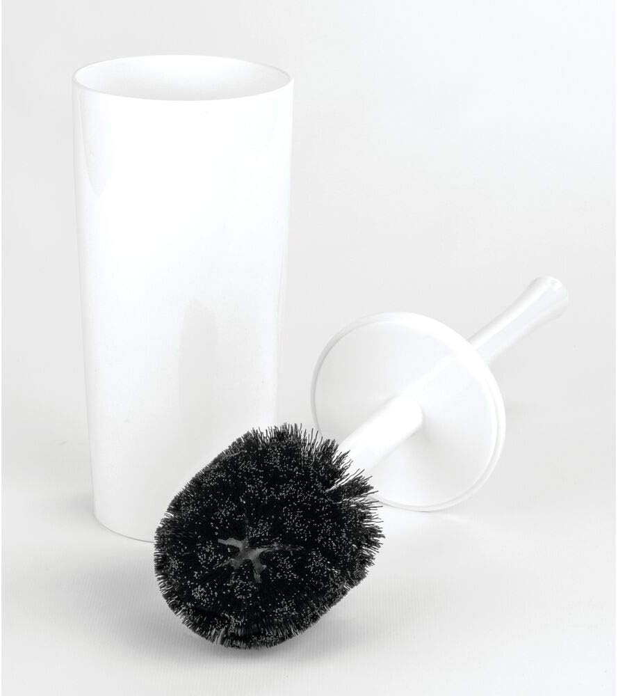 mDesign Slim Compact Plastic Toilet Bowl Brush and Holder for Bathroom Storage - Sturdy, Deep Cleaning - White: Home & Kitchen