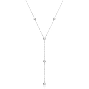 EPIRORA Y-Shaped Lariat Necklace for Women, Dainty Long Layered CZ Teardrop Pendant Necklace 14K Gold Plated Adjustable Chain