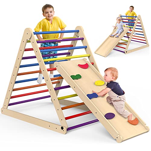 Baoniu Toddler Climbing Toys, in Foldable Wooden Climbing Triangle Toys  with Reversible Ramp for Sliding and Climbing, Safe and Sturdy Climbing