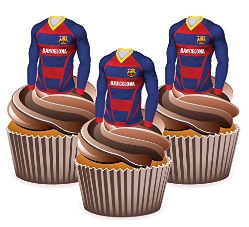 AKGifts Barcelona Football Shirts - 36 Cup Cake Toppers - Edible Stand Up Decorations
