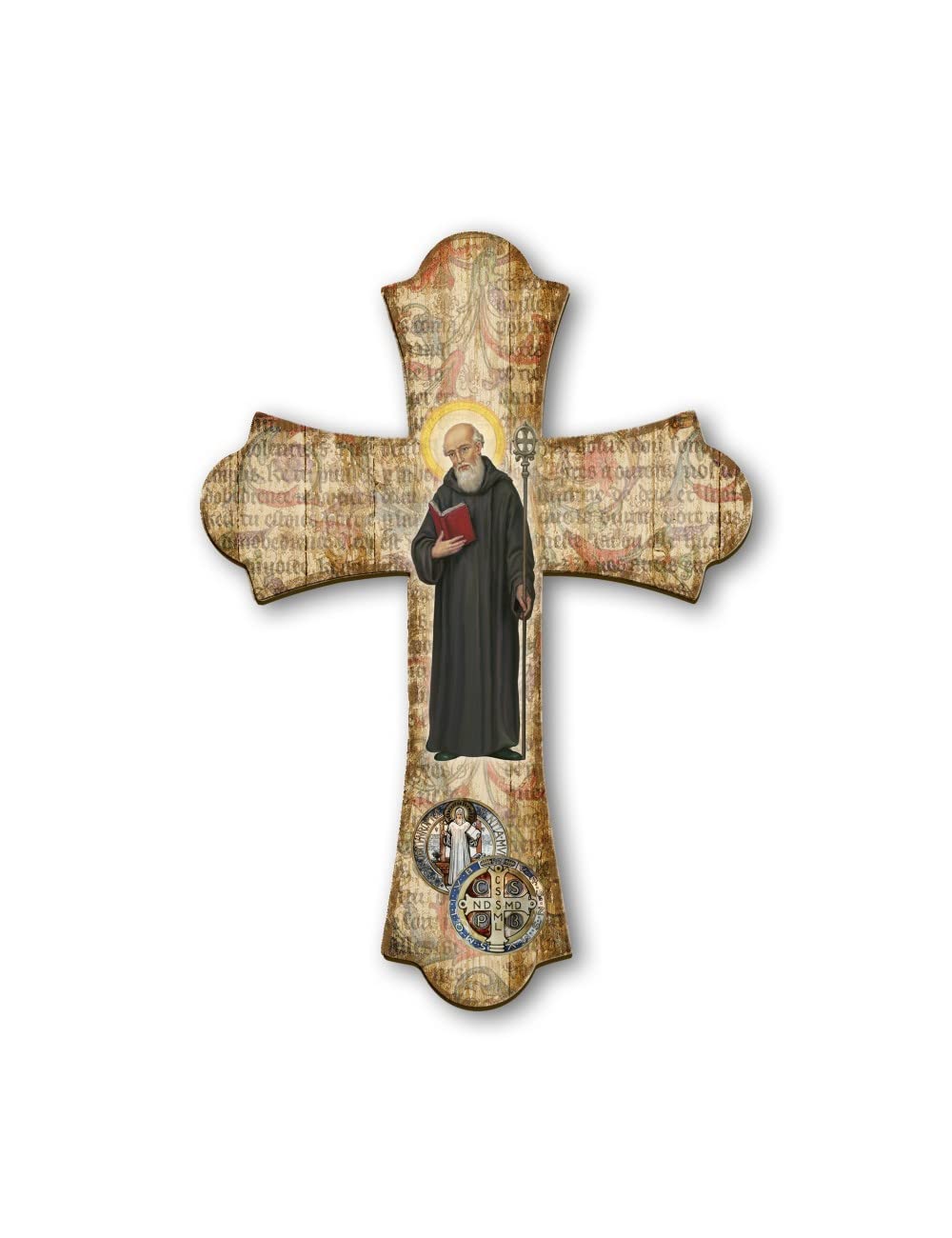 BONELLA BROTHERS Bonella Brothers | Vintage Wooden Wall Crucifix Depicting Saint Benedict 28x40cm | Made in Italy