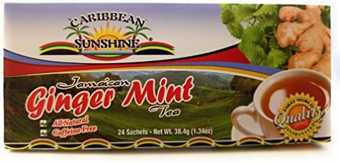 Caribbean Sunshine. Ginger Mint Tea,From Jamaica, 100% natural, Caffeine free, 24 sachets