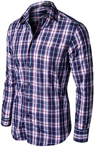 Tonyclo Men's Stylish Plaid Checkered Long Sleeve Dress Shirts