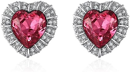 Lelekiss Designer SWAROVSKI ELEMENTS White and Ruby Crystal Love Heart Stud Earrings for Women