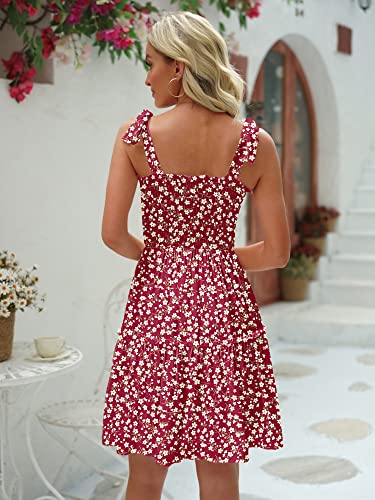 AILSI WOMENS RED FLORAL DRESSES FOR WOMEN 2023 CUTE SPAGHETTI STRAP TUBE DRESS RESORT WEAR FANCY PREPPY DRESS PARTY COCKTAIL MINI TEEN DRESSES FOR WOMEN CASUAL SUMMER(SMALL,BURGUNDY FLORAL)