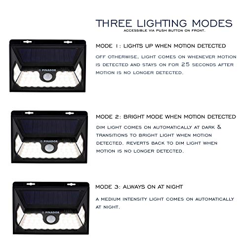 image for Pinador 58 LED Super Bright Solar Lights, 3 Modes. Wireless Motion Sen