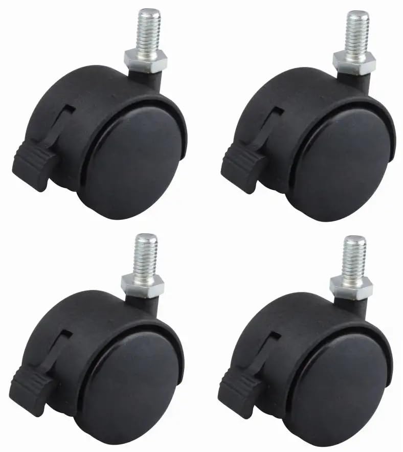 cyclingcolors 4 x Furniture Castors 40 mm Swivel Castors M8 x 15 with Brake, Up to 40 kg per Wheel, Black Steel, 4 Count