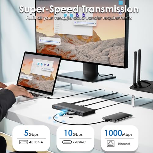 WAVLINK 13-in-1 USB-C Triple Display Docking Station, Supports 100W Charging for PC, Max 4K@144Hz/8K@30Hz (DP), Dual 4K@60Hz (HDMI), USB 3.0, Gigabit Ethernet, Audio Jack for Windows and Mac OS