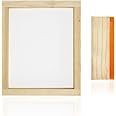 Worown 1 Piece 8 x 10 Inch Wood Silk Screen Printing Frame with 110 White Mesh and 1 Piece 4 x 6 Inch Screen Printing Squeegee for Screen Printing