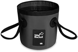 BANCHELLE Collapsible Bucket Water Container Portable Folding Camp Wash Basin for Outdoor Traveling Hiking Fishing Car Washing Gardening Camping (Black, 12L)