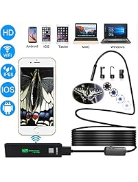 Wireless Endoscope, Goodsmiley 2 Megapixels HD1200P Wifi USB Borescope, IP68 Waterproof Inspection Camera, Semi-rigid Flexible Snake Camera for Android, IOS Smartphone, iPhone, Samsung, Tablet, PC, 5m
