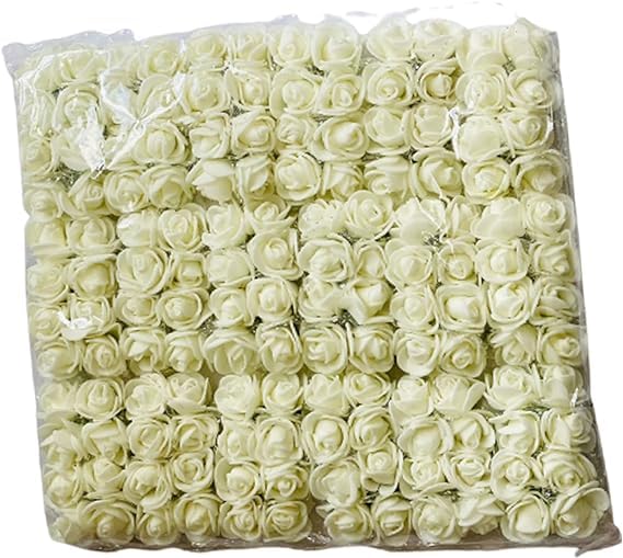 Witty Cuties Artificial Flowers Ivory Artificial Roses Foam Flowers Real Looking Fake Foam Roses for Crafting Decoration DIY Wedding Bouquets Bridal Shower Flower Decoration Pack of 1 (144pcs).