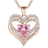 BAUBELLA Birthstone Heart Necklace for Women, S925 Sterling Silver Rose Gold Pendant, Jewelry Gift for Wife, Girlfriend, Mom, Daughter, Anniversary Birthday Valentine’s Day