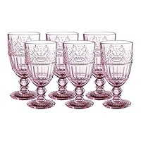 Colored Glass Goblet 11 oz Embossed Design Wedding Glass Set of 6 (Pink)