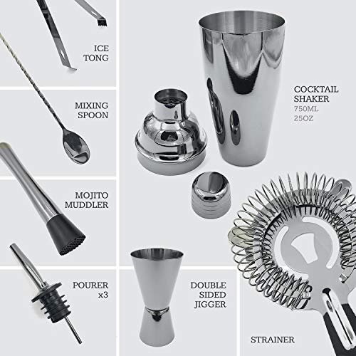 10Piece Bartender Kit Complete Bar Tool Set with Stylish Multipurpose Bamboo Stand Home