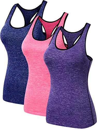 Neleus Women's 3 Pack Dry Fit Compression Athletic Tank Top,8007,Purple,Blue,Pink,US XL,EU 2XL