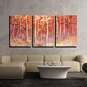 3 Piece Canvas Wall Art - Abstract Oil Painting Landscape Colorful Autumn Forest - Modern Home Art Stretched and Framed Ready to Hang - 16"x24"x3 Panels