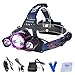 5000 Lumen Headlight WEKSI 3 LED 4 Mode Headlamp Flashlight Torch CREE XM-L2 T6 Helmet Light with Rechargeable Batteries and Wall Charger for Running Hiking Camping Riding Fishing Hunting