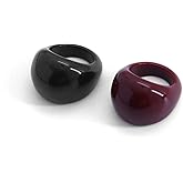 Quivox 2Pcs Chunky Acrylic Rings Set for Women,Thick Resin Dome Stackable Rings,Colorful Knuckle Rings Vintage Jewelry