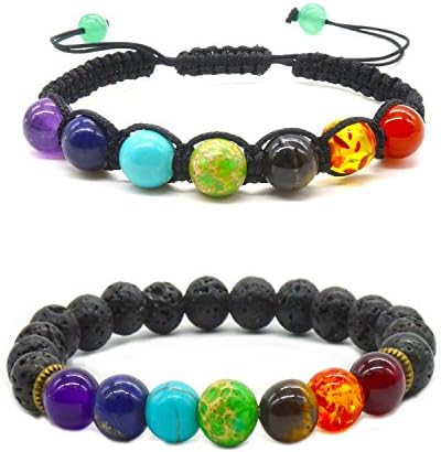 2 X Handmade Bracelets Gemstone Lava Beads Healing Balancing Power Bracelet Set