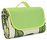 NaturalRays 80x60 Family Picnic Blanket with Tote, Extra Large Foldable and Waterproof Camping Mat for Outdoor Beach Hiking Grass Travel (Green leaves)