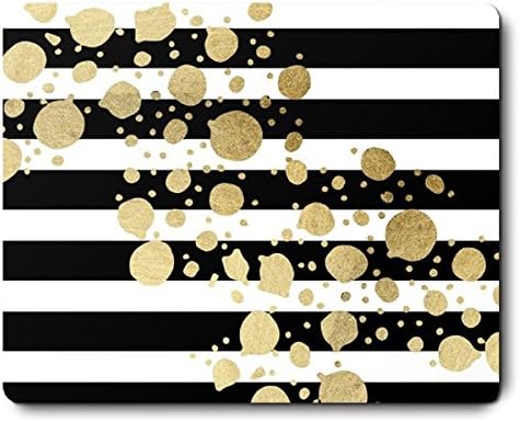 Gold Splatter Point On Black and White Stripe Unique Design Artistic Mouse Pad