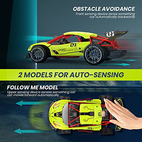 DEERC 287A 2 in 1 Auto-Sensing Remote Control Car, 15KM/H Racing Sport RC Cars with 2 Rechargeable Batteries for 60 Min, 1:20 Scale Vehicle Toy Hobby Car for Kids Teens Adults Gift