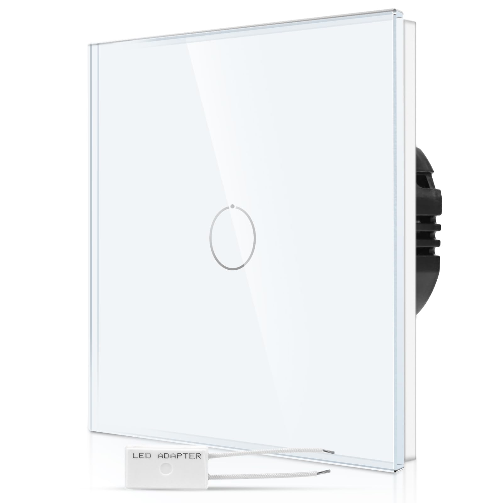CNBINGO Dimmer Touch Light Switch - White Wall Switch with Glass Panel and Status LED Backlight - Dimmer Switch for Dimmable LED with a free Adapter - 1 Gang — image 1