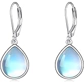 CRMAD Larimar/Moonstone/Labradorite/Turquoise/Amber/Black Onyx/Lapis Lazuli/Moss Agate/Peridot Earrings for Women Sterling Silver Teardrop Earrings Jewelry for Women