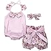 Baby Girls Halter Backless Bowknot Ruffle Romper and Shorts Outfits Set with Headband Pink 70(0-6M)