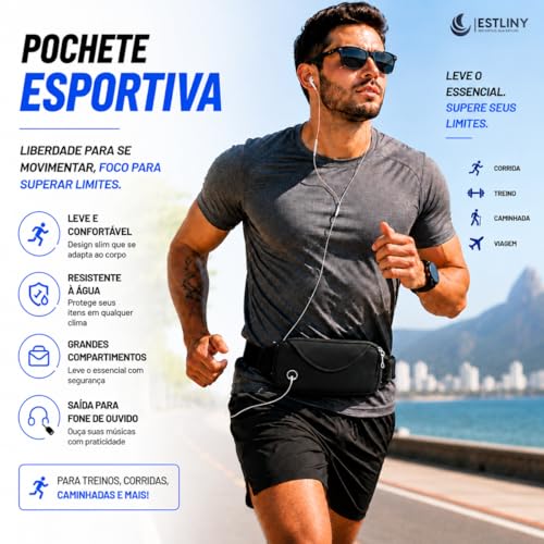 Pochete porta Celular Neoprene Slim, Exercícios, Academia, corrida, pochete esportiva, ombro, doleira, bolsa cintura Sports, transversal porta passaporte (Preto)