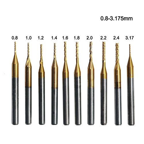 Fan-Ling 10x 1/8'' 0.8-3.175mm PCB Drill Bit Set Engraving Cutter Rotary CNC End Mill New,Titanium plating Material,WIth Box (Gold) - Thumbnail 3