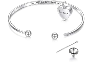 YinShan Easter Gifts Women Cremation Jewelry 925 Sterling Silver Memorial Ashes Keepsake Urn Bangle Bracelet with Heart Drop Pendant Engraved in My Heart Forever