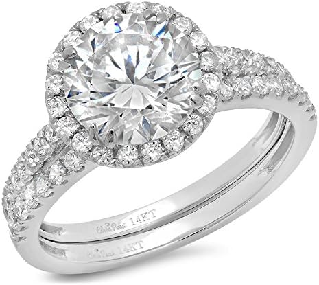 2.82 CT Round Cut CZ Pave Double Halo Solitaire Designer Classic Ring Band Set Solid 14k White Gold