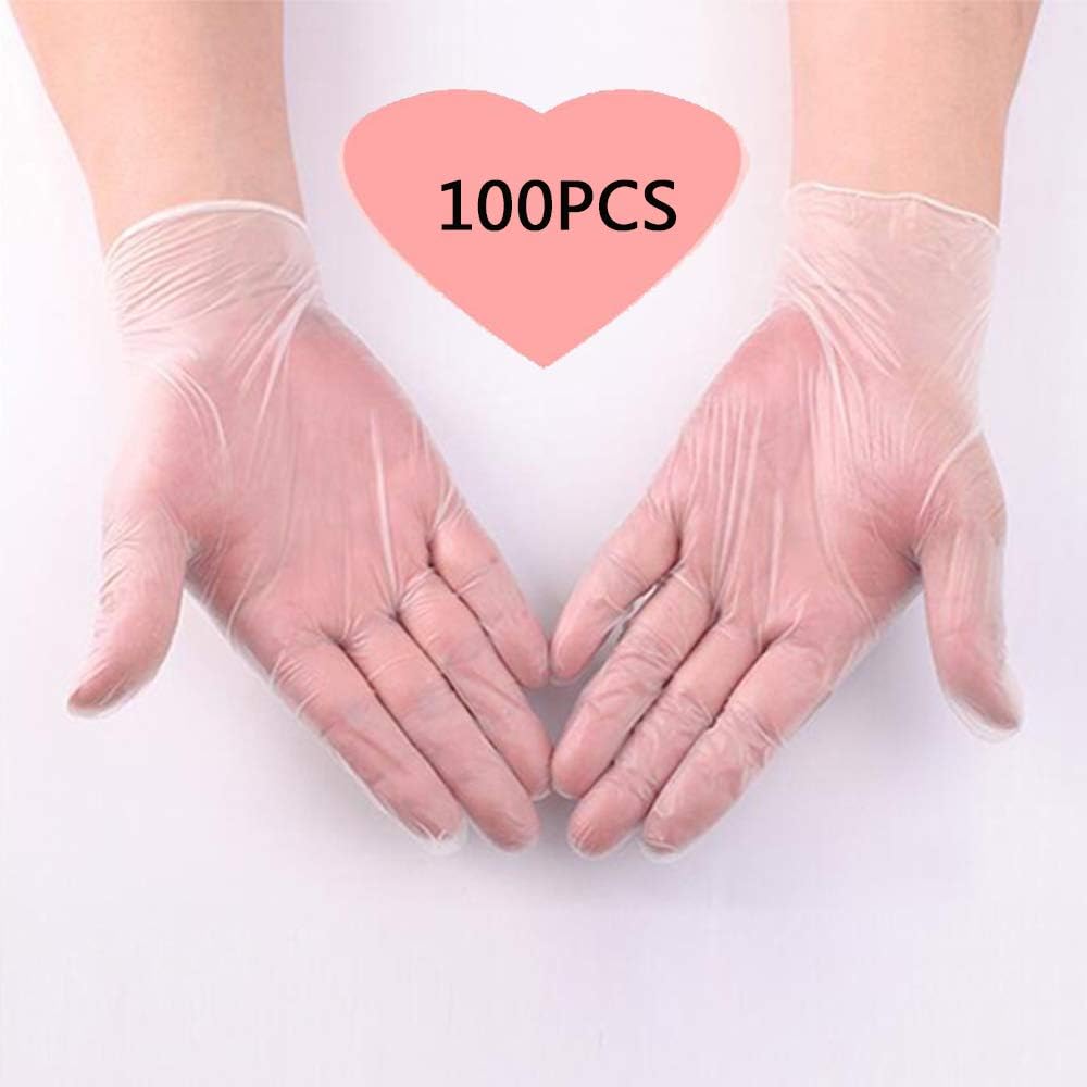 Disposable Vinyl Gloves Latex Free, Powder Free Clear Gloves for Cleaning, Cooking, Hair Coloring, Dishwashing, Food Handling and Food Service (100pcs-M)