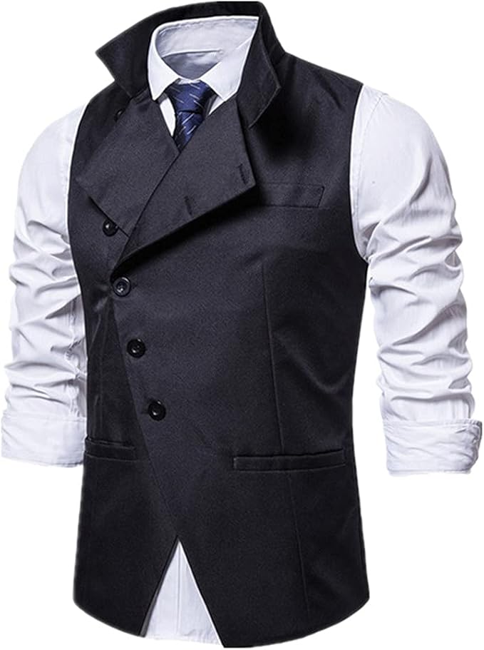 Men's vest lapel singlebreasted solid color pockets
