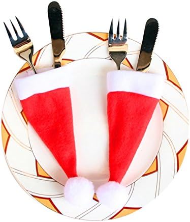 Outsta Christmas Decorations 10PCS Christmas Caps Cutlery Holder Fork Spoon Pocket Christmas Decor Bag Merry Christmas Accessory (10PCS Red)
