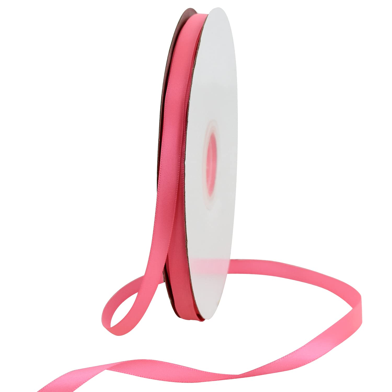 TONIFUL 3/8 in x 100yds Passion Pink Hot Pink Satin Ribbon Thin Solid Fabric Ribbons Roll for Gift Wrapping Invitation Floral Hair Craft Sewing Party Wedding Decoration Valentine's Day Bouquet — image 1