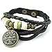 KONOV Mens Womens Leather Bracelet, Zodiac Sign Charms Beads Adjustable Bangle, Black