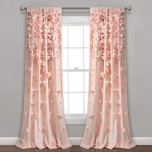 Lush Decor Riley Curtain Sheer Ruffled Textured Bow Window Panel for Living, Dining Room, Bedroom (Single), 84 in L, Blush