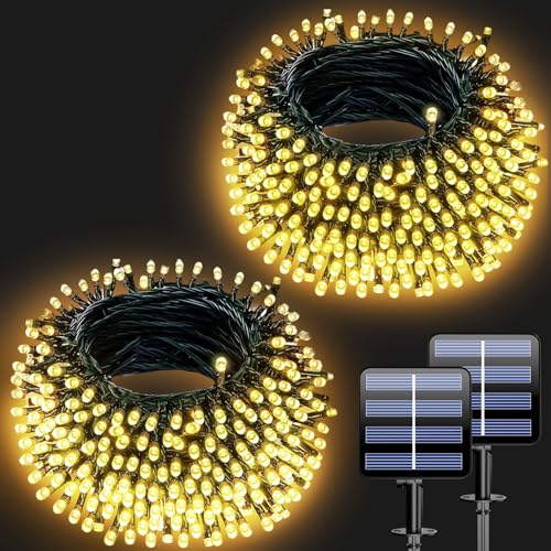 Electight 2 Pack 20M Solar String Lights Outdoor, Total 400 LED Solar Powered Fairy Lights, 8 Modes & IP65 Waterproof Lights for Tree, Patio, Garden, Yard, Home, Party, Christmas (Warm White)