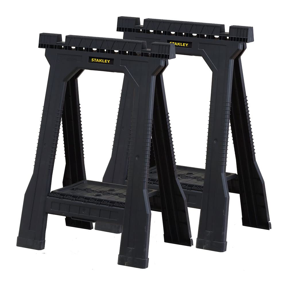 STANLEY Folding Junior Work Bench Saw Horse Twin Pack, with Tray for Tools and Small Parts, STST1-70355
