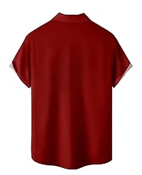 Bowling Shirts for Men Red Geometric Print Short