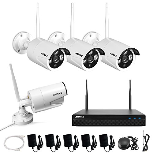 Click Here to See More Images ANNKE 4CH 960P 1.3MP Wireless Security Camera System with (4) 960P Wifi Indoor/Outdoor Bullet IP Cameras, 100ft Night Vision, Easy Remote Access, NO Hard Drive Disk Included (White)