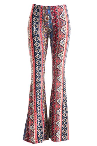 Fashionomics Womens Boho Comfy Stretchy Bell Bottom Flare Pants (S, BH2CORAL)