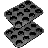 DongAi 2-Pack 12-Cup Muffin Pan, Nonstick Bakeware | Carbon steel cupcake baking tray, BPA-free and easy release. Oven-safe for muffins and cupcakes. Great for home baking.