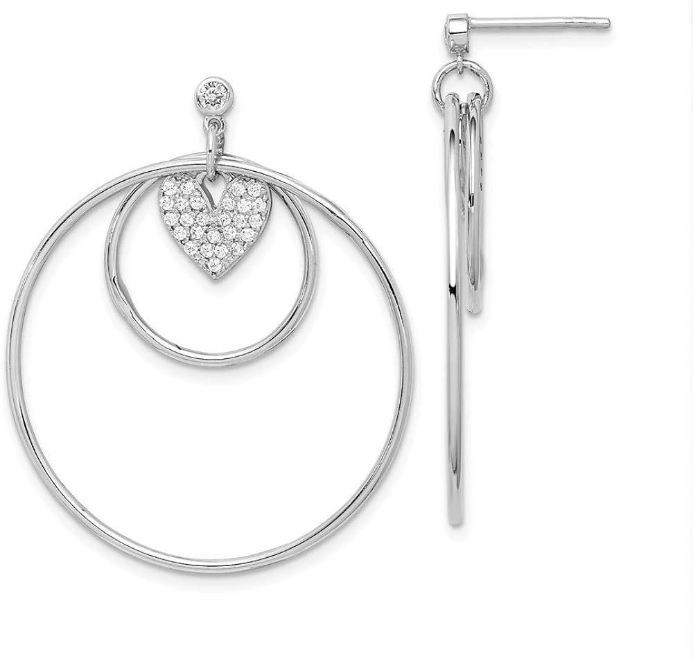 925 Sterling Silver Rhodium plated Double Circle With CZ